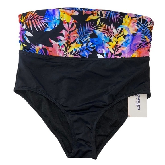 Swimsuits for All NWT High Waist Swim Bottom Tropical Floral Black Size 8 - Picture 9 of 9